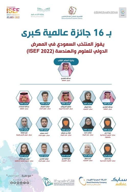 المملكة تفوز بـ 15 جائزة كبرى و 6 جوائز خاصة من بين طلاب 85 دولة في آيسف 2022
