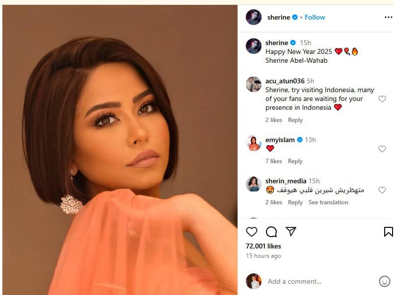 حساب شيرين عبدالوهاب على انستجرام